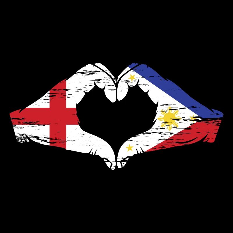 Angleterre Philippines Drapeau Mains Coeur Forme Utilisé