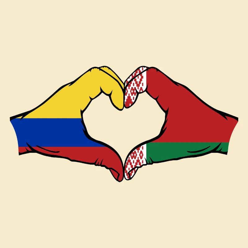 Colombie Biélorussie Drapeau Mains Coeur Forme