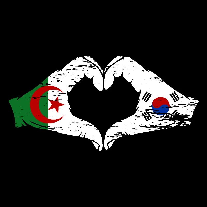 Algérie Corée du Sud Drapeau Mains Coeur Forme Utilisé
