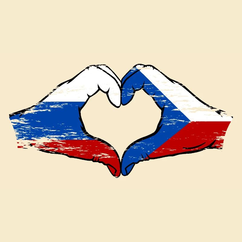 Russie République tchèque drapeau mains forme de coeur utilisé