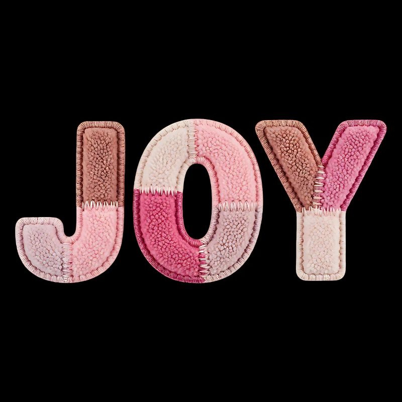 Joy Patchwork Rosa Stoff Schriftzug Handarbeit