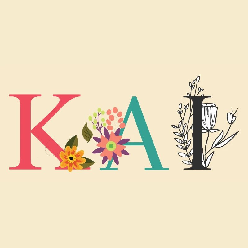 Art du nom KAI avec des fleurs brodées
