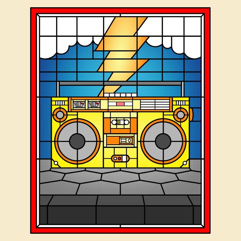 Boombox en vitrail avec éclair
