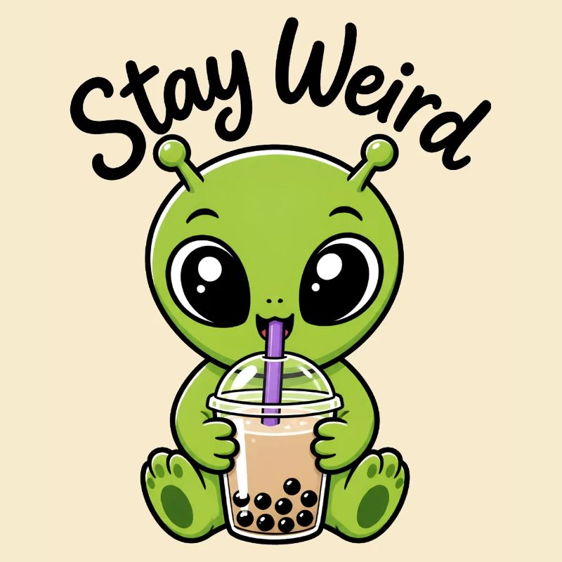 Sticker bizarre de bubble tea vert Alien Stay Bizarre