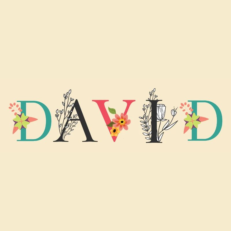 DAVID Nom Art avec fleurs brodées