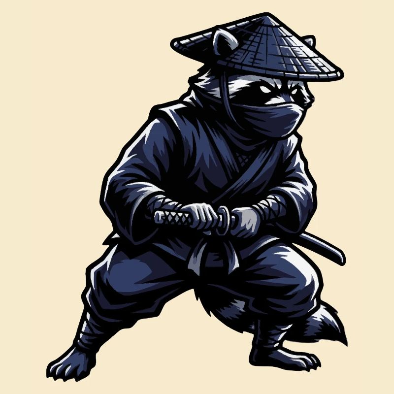 Ninja Waschbär mit Katana