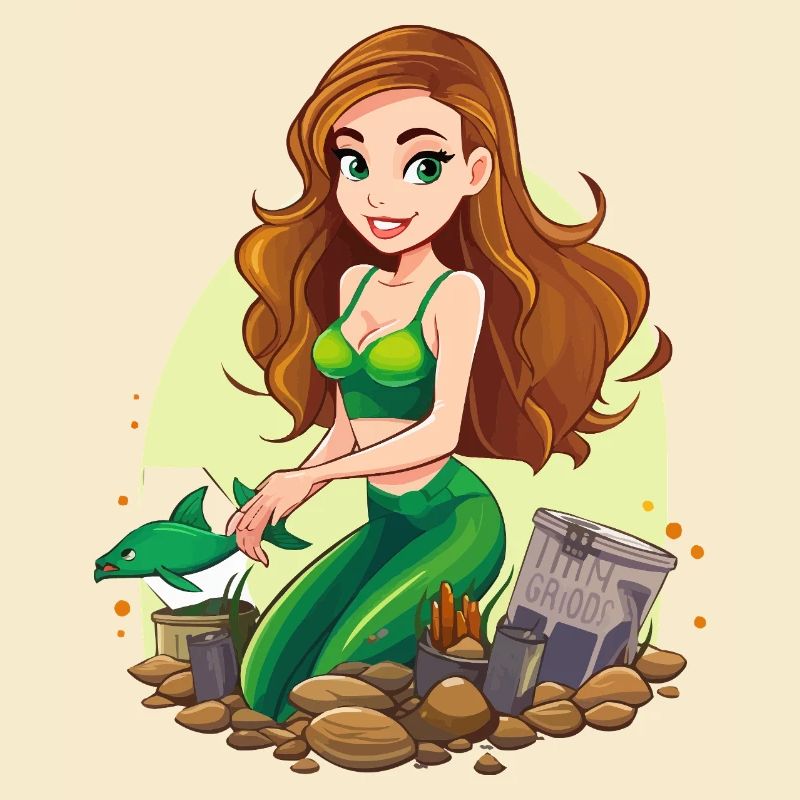 Green mermaid on pebble beach