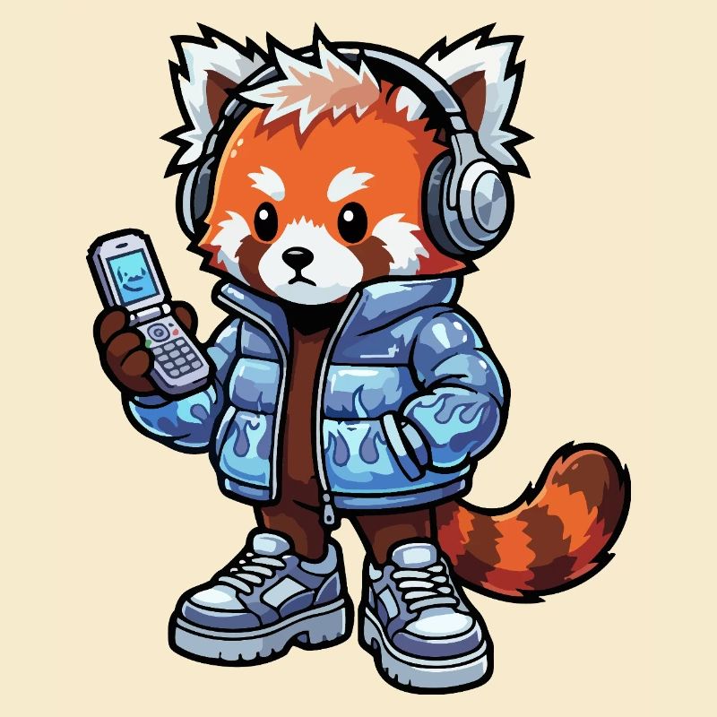 Roter Panda mit Kopfhörern 90er