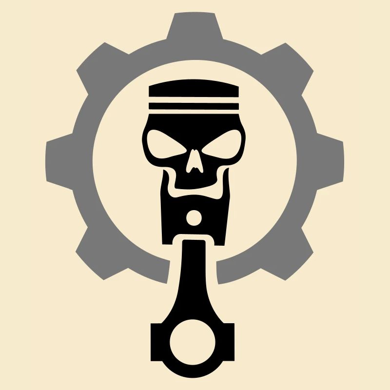 Engine piston with skull & gear gear