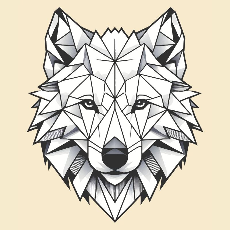 Geometric White Wolf Head - Polygons Motif
