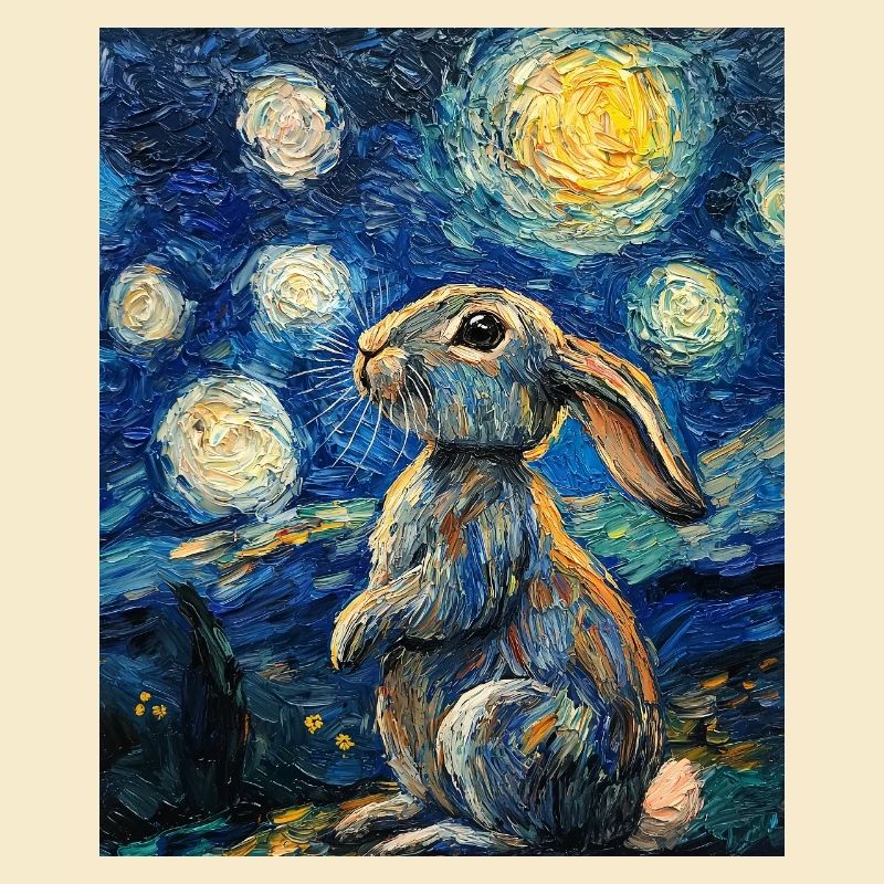 Bunny Rabbit Bunny Van Gogh Style Starry Night
