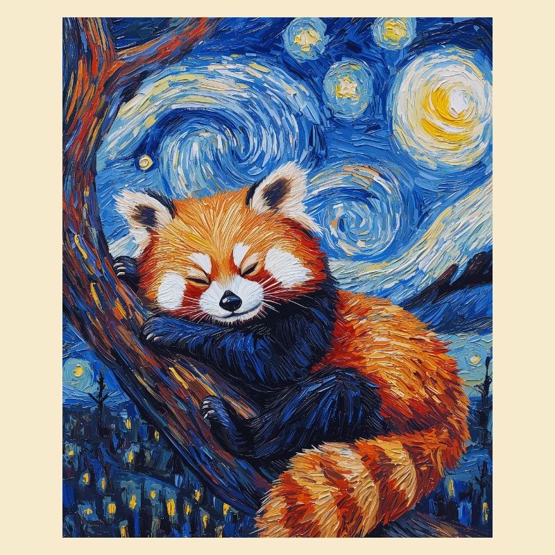 Red Panda Bear Van Gogh Style Starry Night