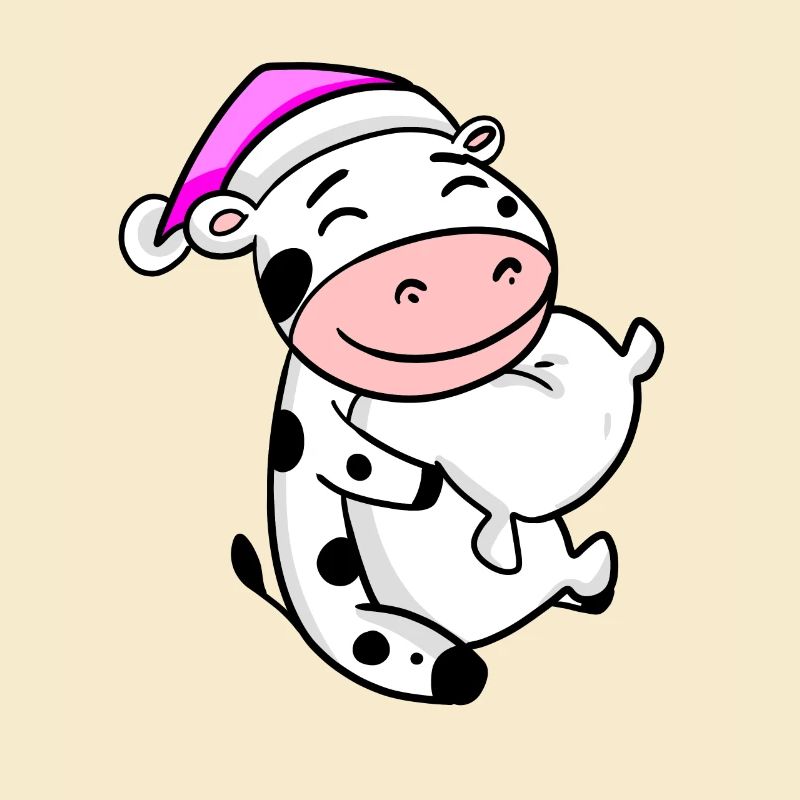 Vache avec oreiller et bonnet de couchage