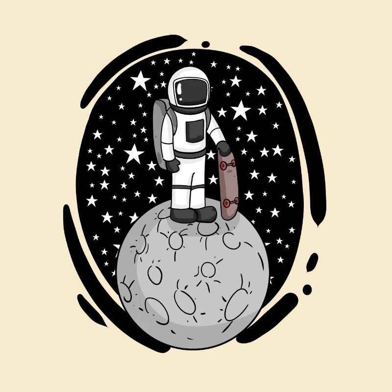 Astronaut with skateboard in space