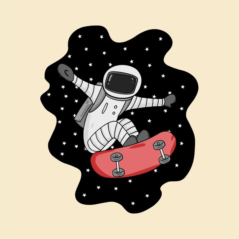 Astronaut with skateboard in space