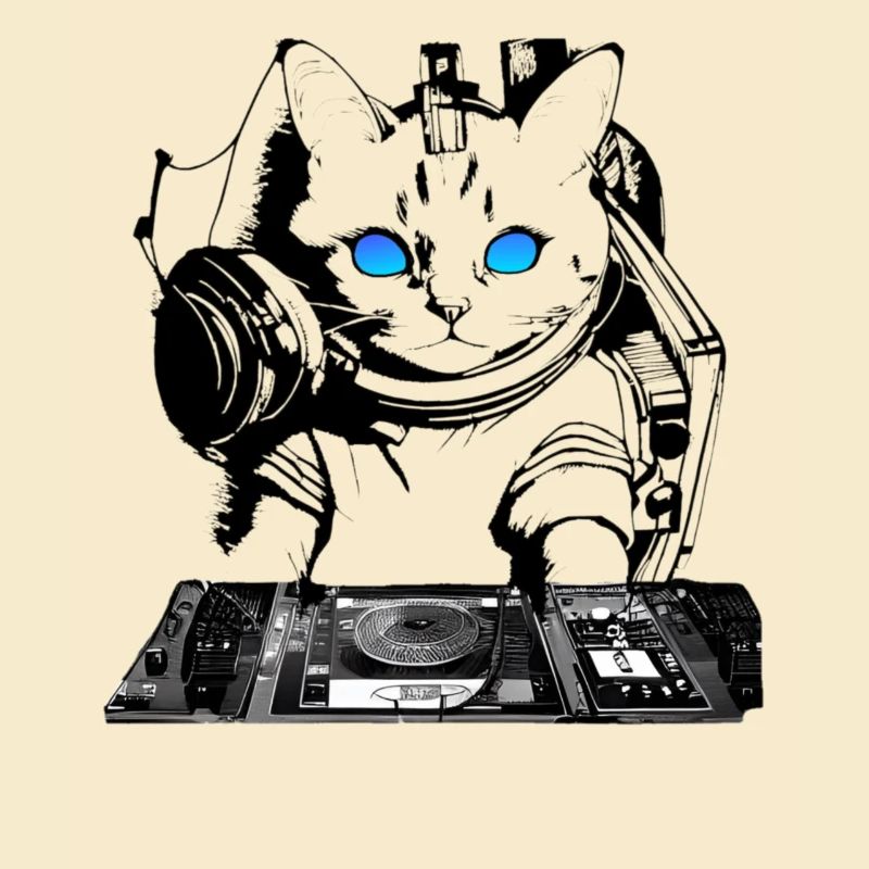 DJ cat avec table de mixage