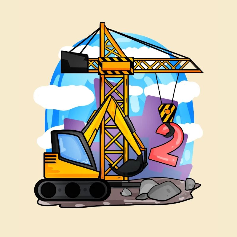 2. Geburtstag 2 Jahre Kran Baustelle Bagger Junge
