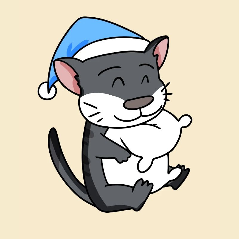 Sleeping Tired - Cat with Pillow and Sleepy Cap
