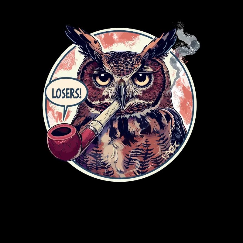 Eule mit Tabakpfeife sagt "Verlierer"