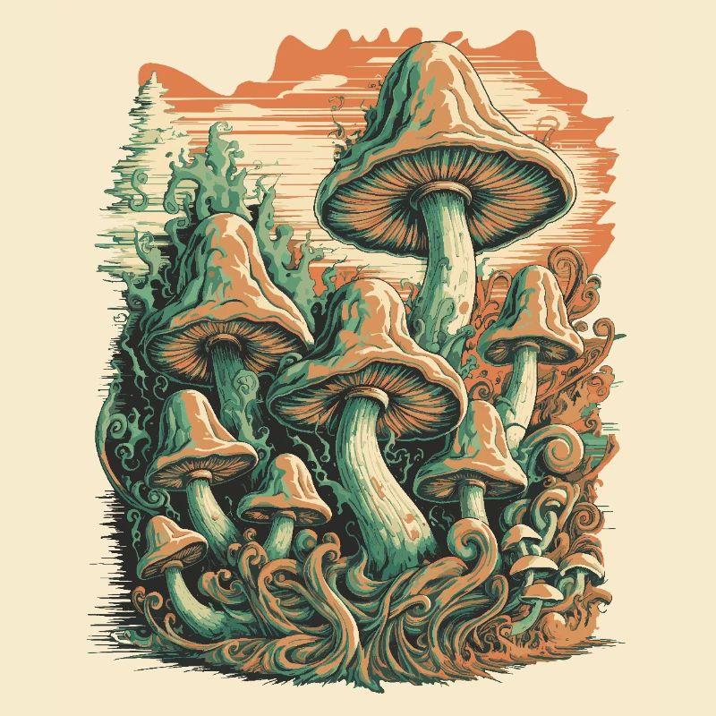 Mystical Forest Mushroom Psychedelic Art