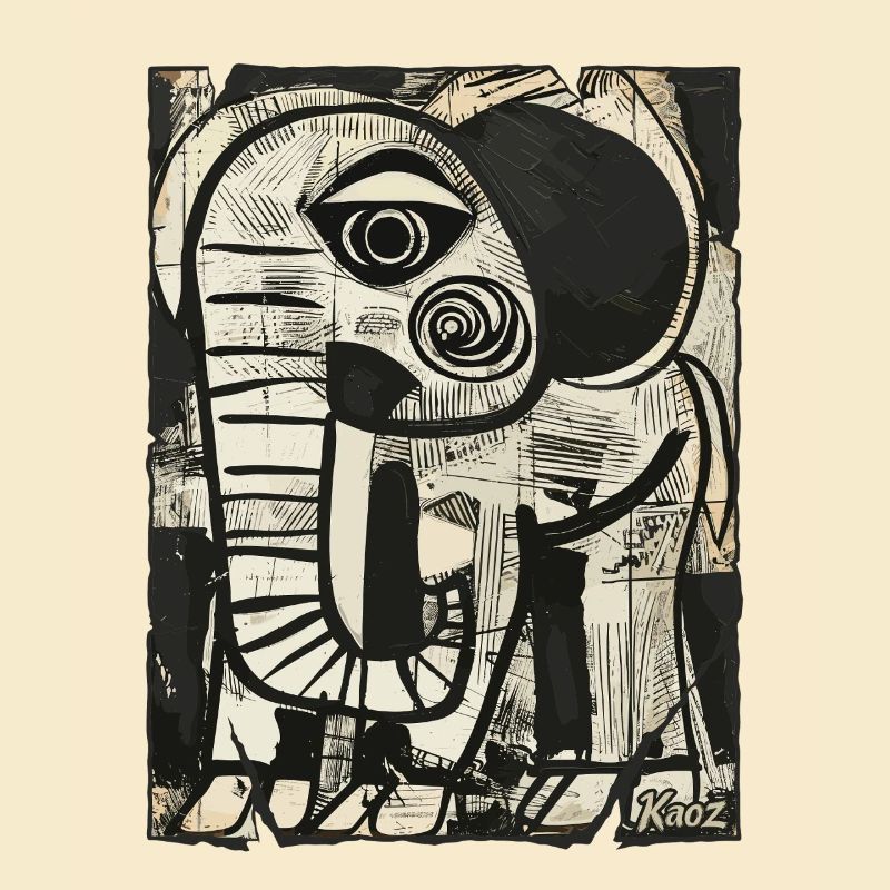 Abstract elephant in black and white