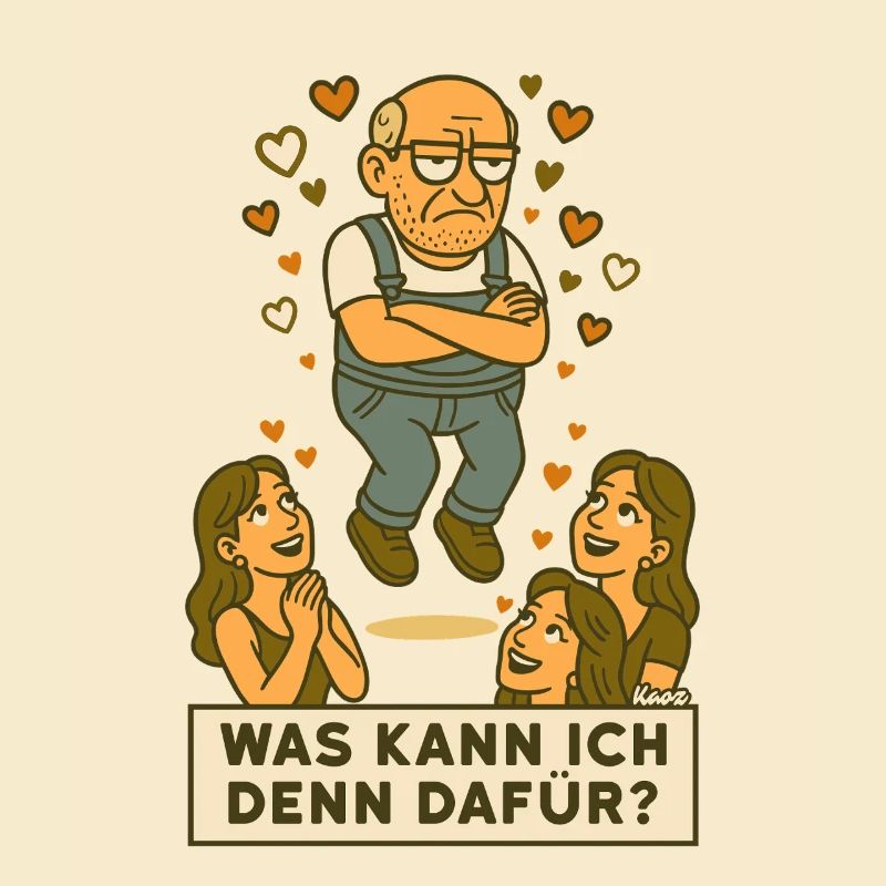 Grantiger Mann wird verehrt schwebt mit Herzchen