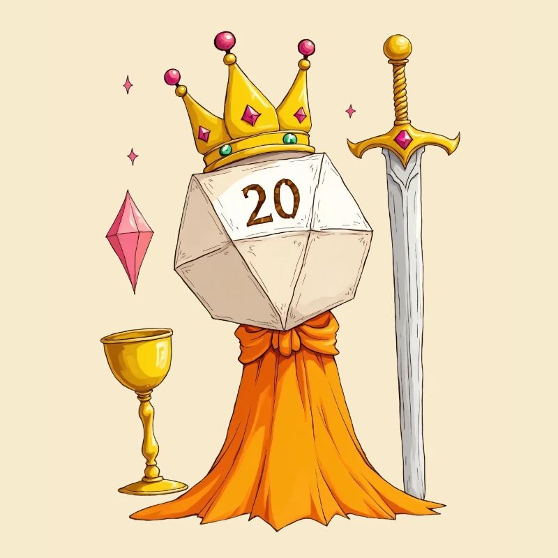 D20 Queen – Cube avec épée, robe et bocal