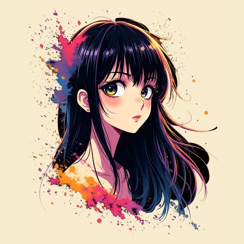 Fille d’anime avec explosion de couleurs