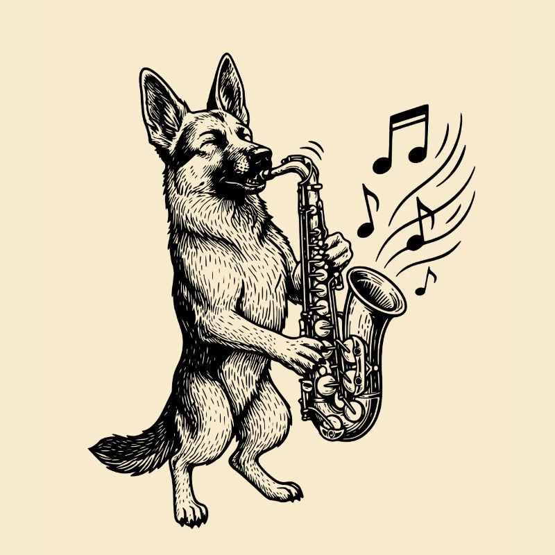 Saxophone German Shepherd Art