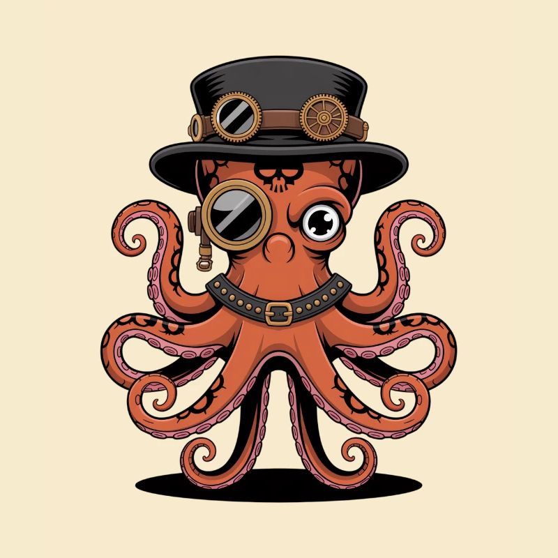 Pieuvre dans le style steampunk avec monocle