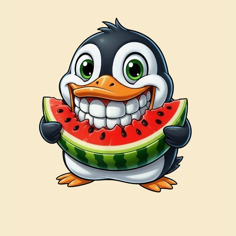 Pingouin joyeux avec pastèque fruit d’été
