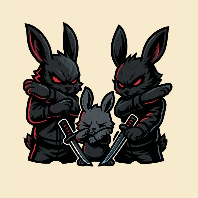 osterhase ninja dabbing, bunny mit katanas