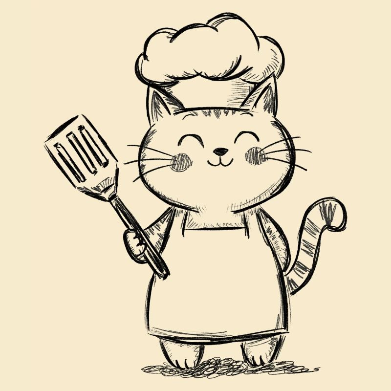 Cute Cat in the Kitchen - Cat Chef Drawing