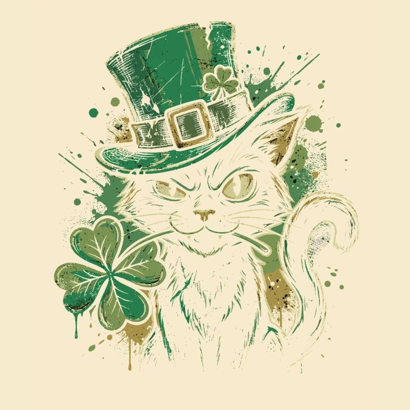 Ronronnement de chat vert avec trèfle
