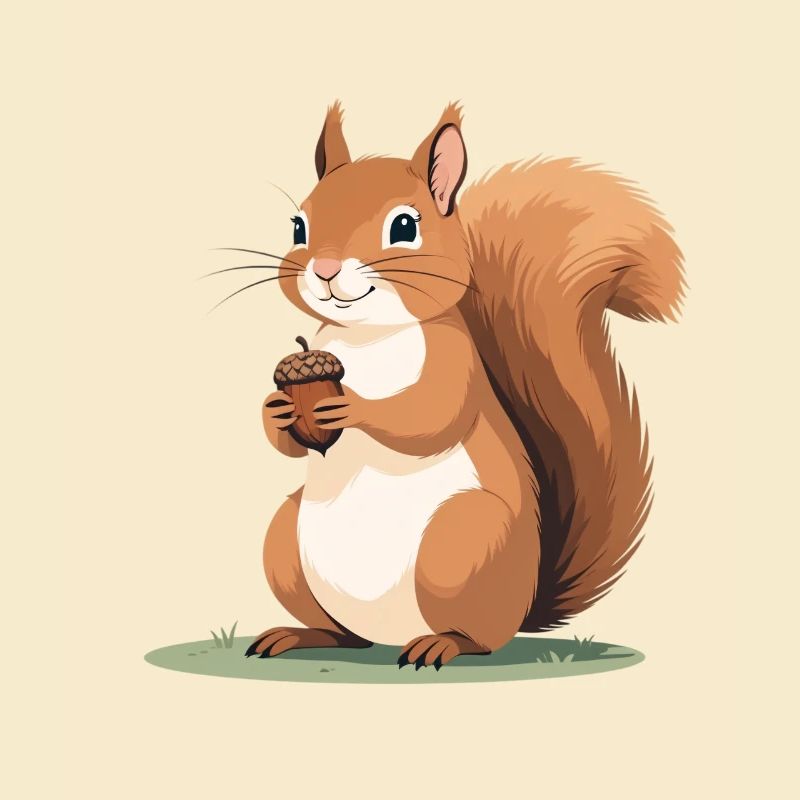 Eichhörnchen mit Eichel Karikatur