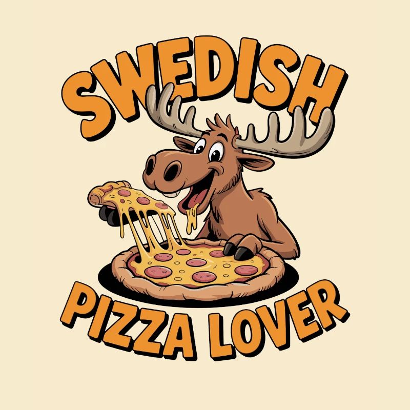 Swedish Pizza Lover Funny Moose with Pizza for