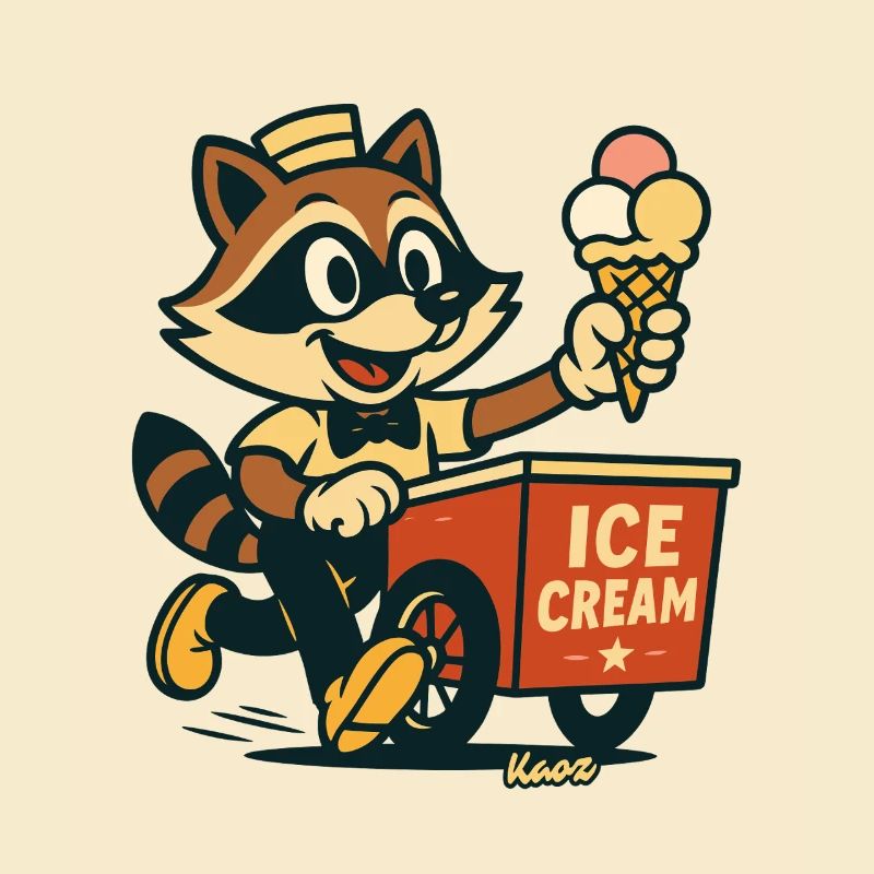 Waschbär Eisverkäufer Retro
