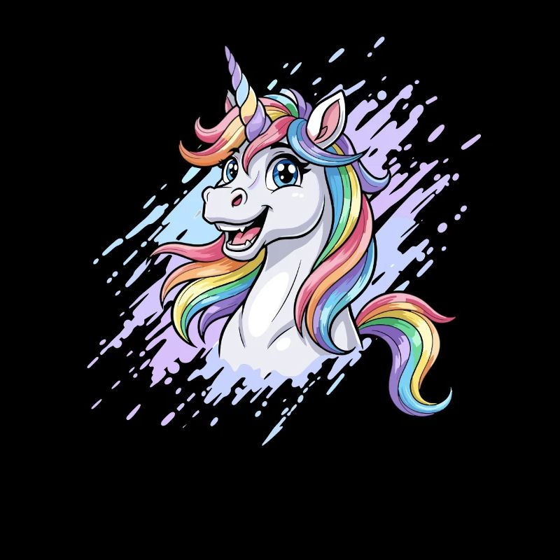Regenbogen Einhorn Kopf Splash