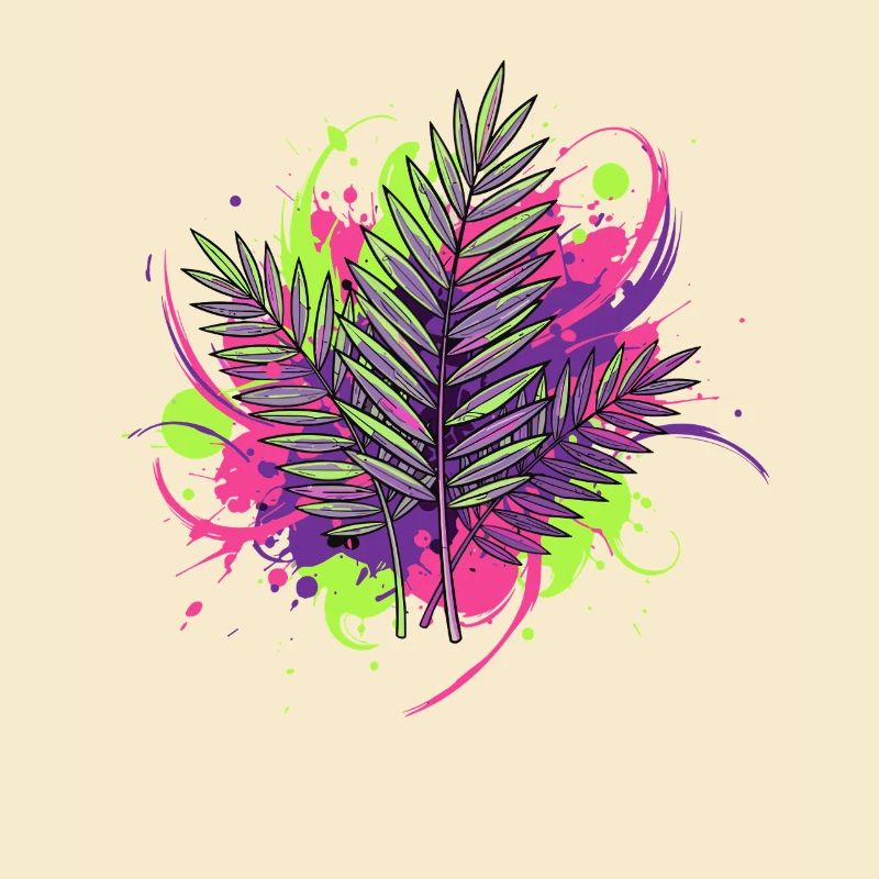 Neon Tropenblatt mit Farbspritzern