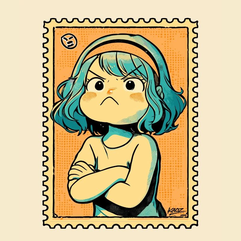 Defiant Teal-Haired Stamp Art