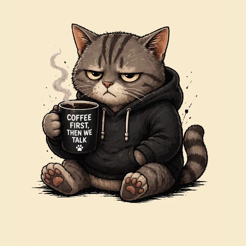 Chat avec sweat à capuche : le café d’abord