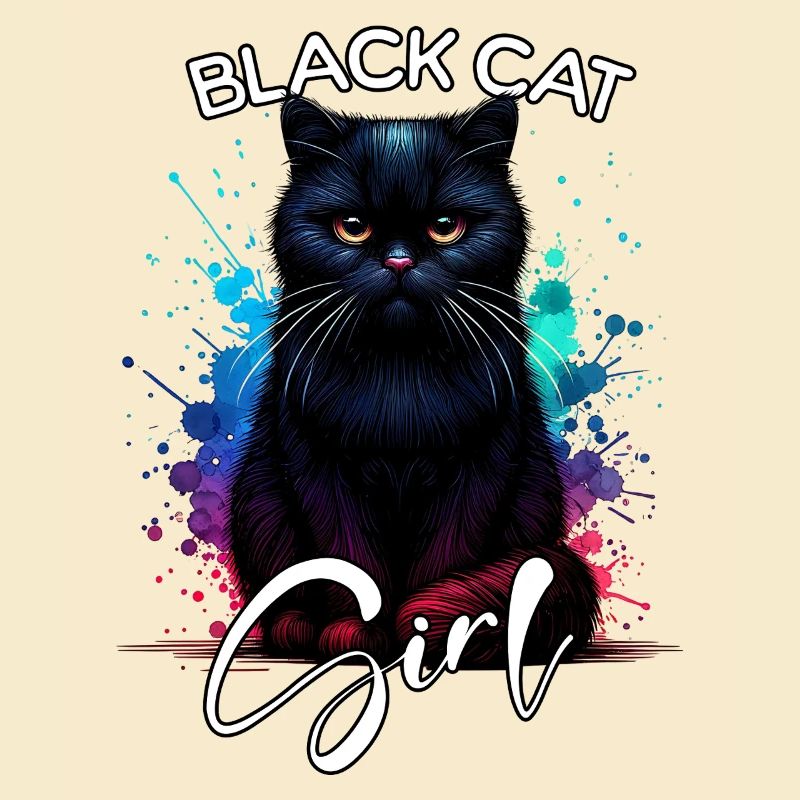 Grumpy Black Cat Mädchen Schwarze Katze