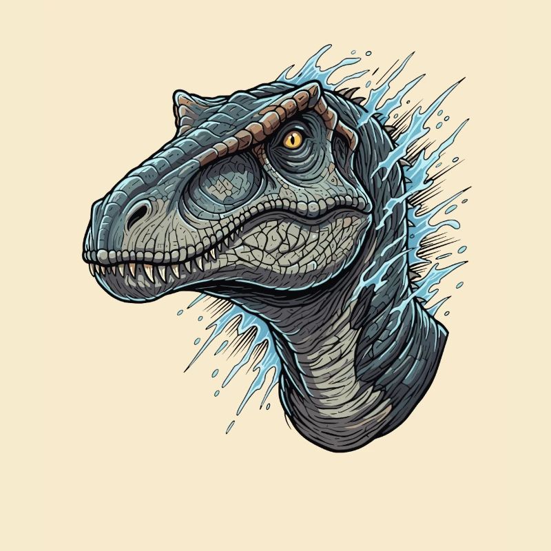 Dino head with blue splashes