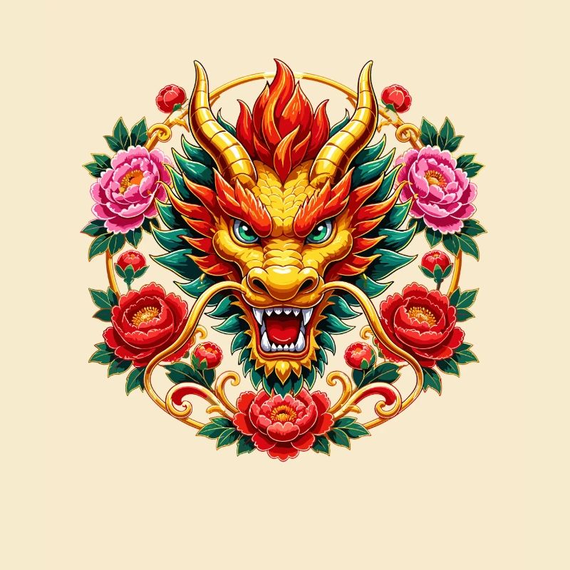 Fiery scorpion head with peonies