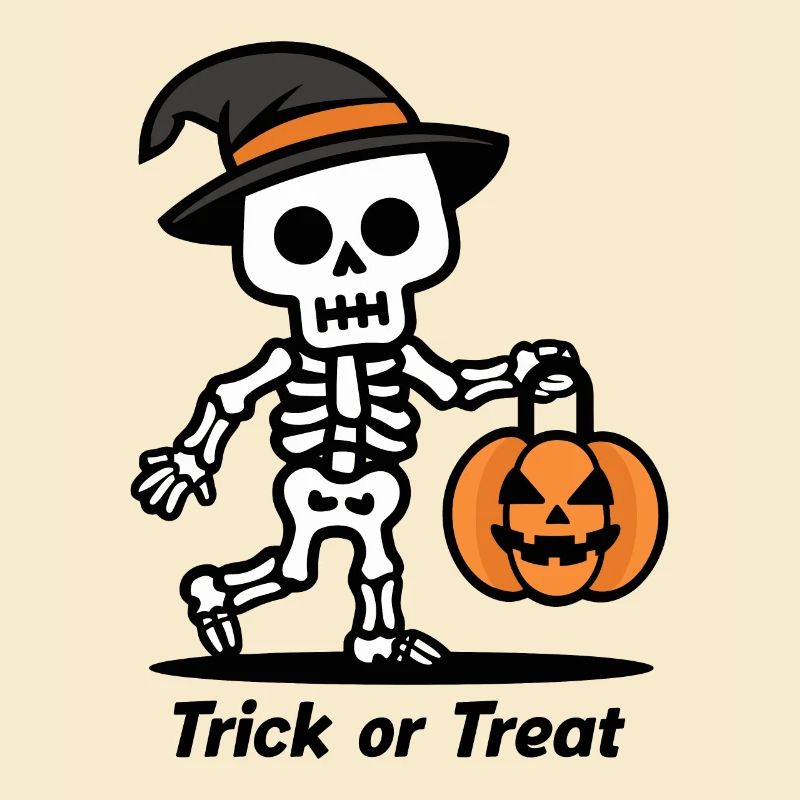 Cute Skeleton with Pumpkin Lantern Halloween