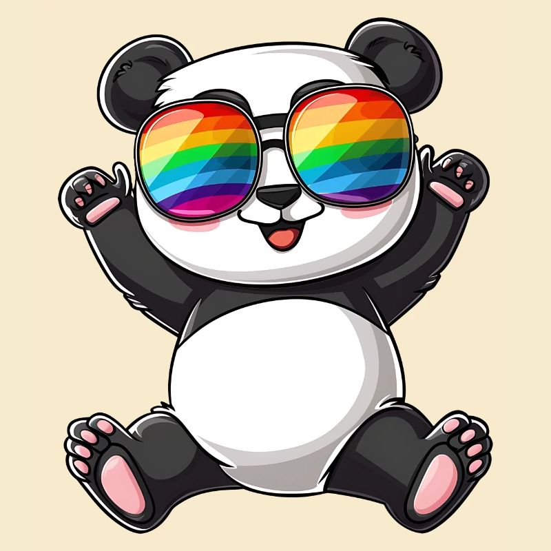 Panda Cartoon mit einer Pride Rainbow Brille.