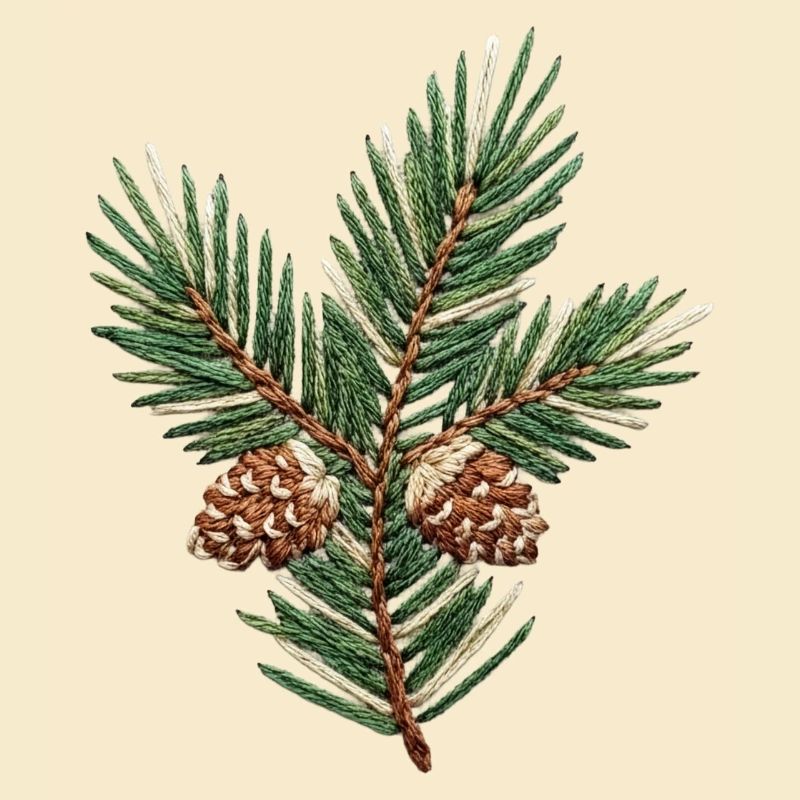 Branche de Noël brodée – subtil accent vert