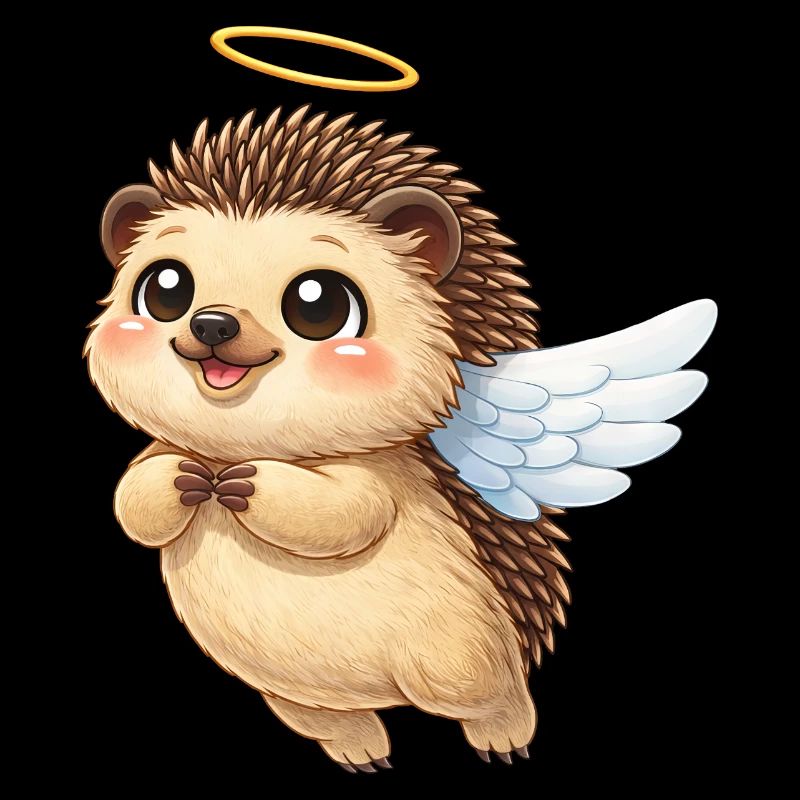 Ange de dessin animé hérisson mignon avec des ailes
