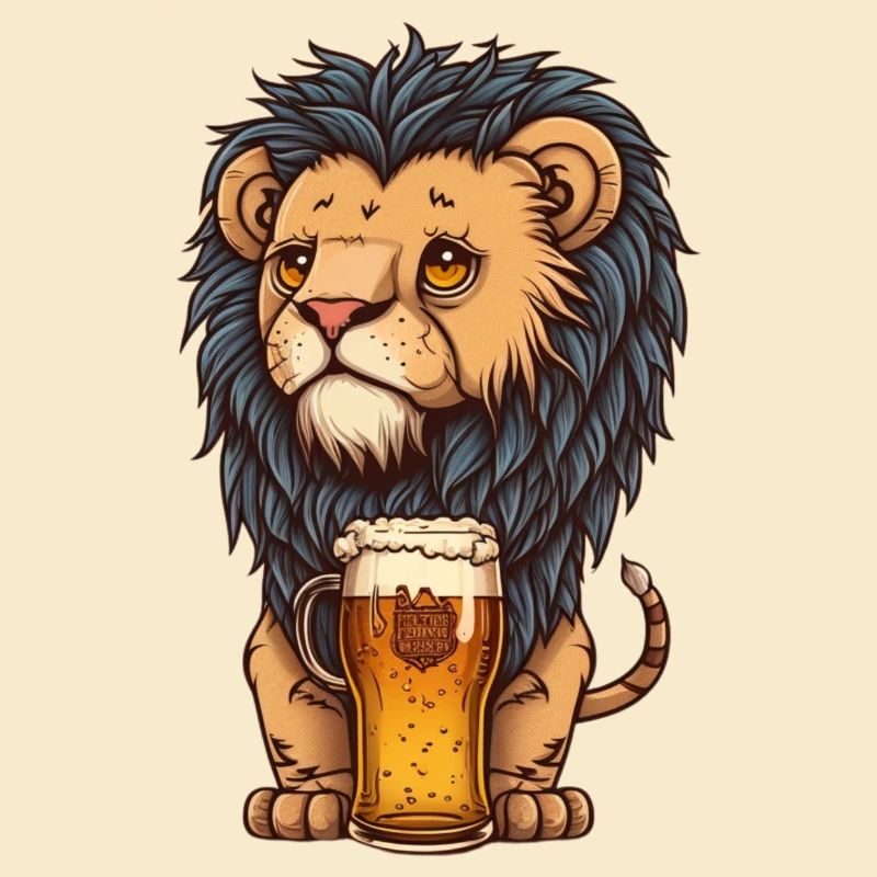 Süßer Löwe mit Bier