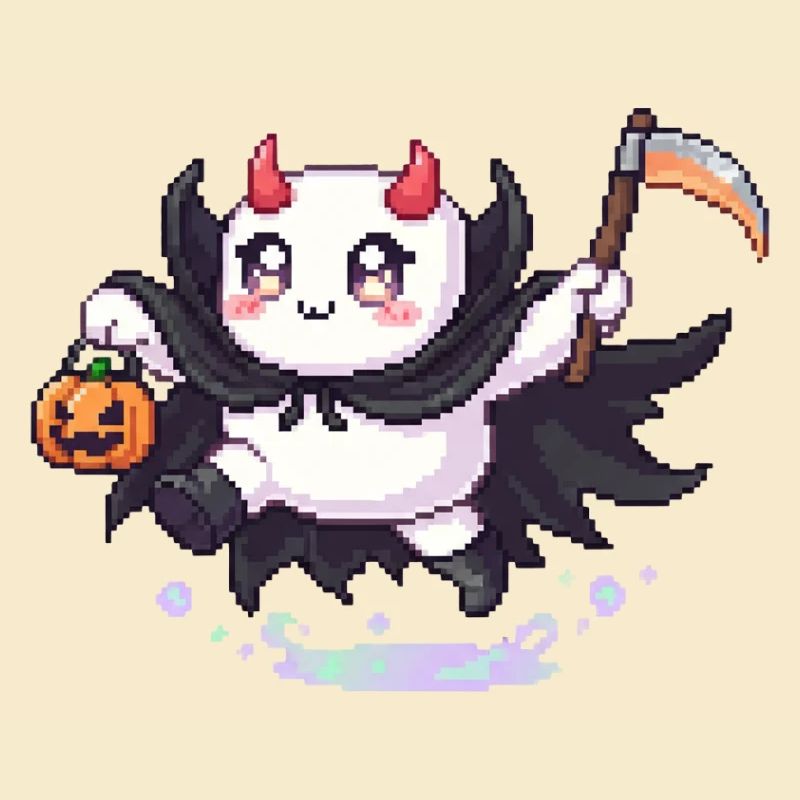 Pixel Halloween Demon with Jack-o-lantern